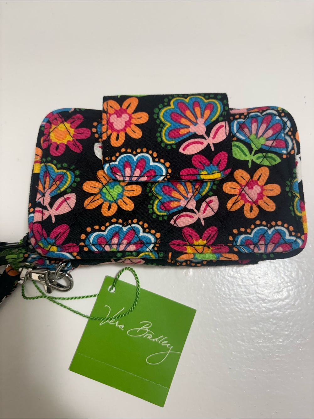 Vera Bradley midnight with Mickey Black Floral Zip Wristlet